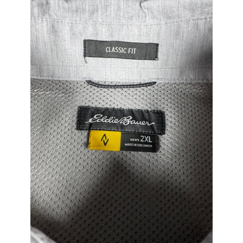 Lot of 2 Eddie Bauer Button Down Shirts Men 2XL Green Plaid Gray Good Short Slv - Picture 13 of 16